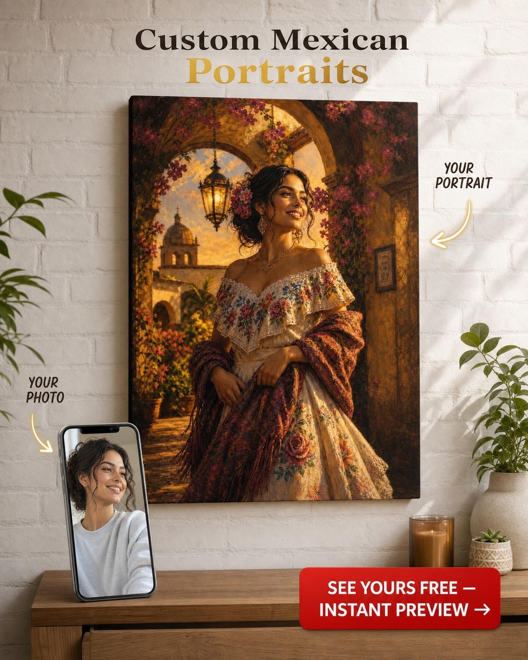 Rose of the Hacienda Custom Portrait from Photo | Personalized Canvas Gift
