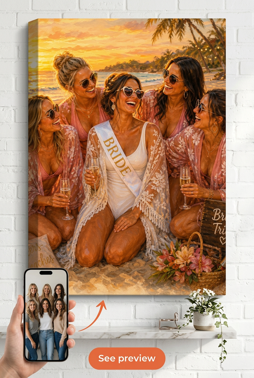 Bachelorette Party Gift — Bridal Beach Celebration Canvas from Photo