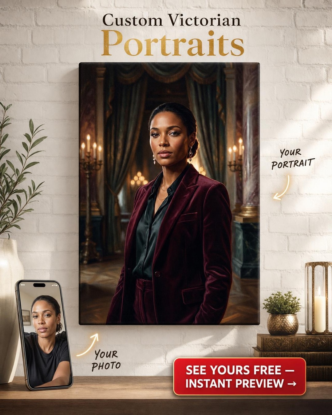 Custom Royal Woman Portrait — Regal Elegance from Photo
