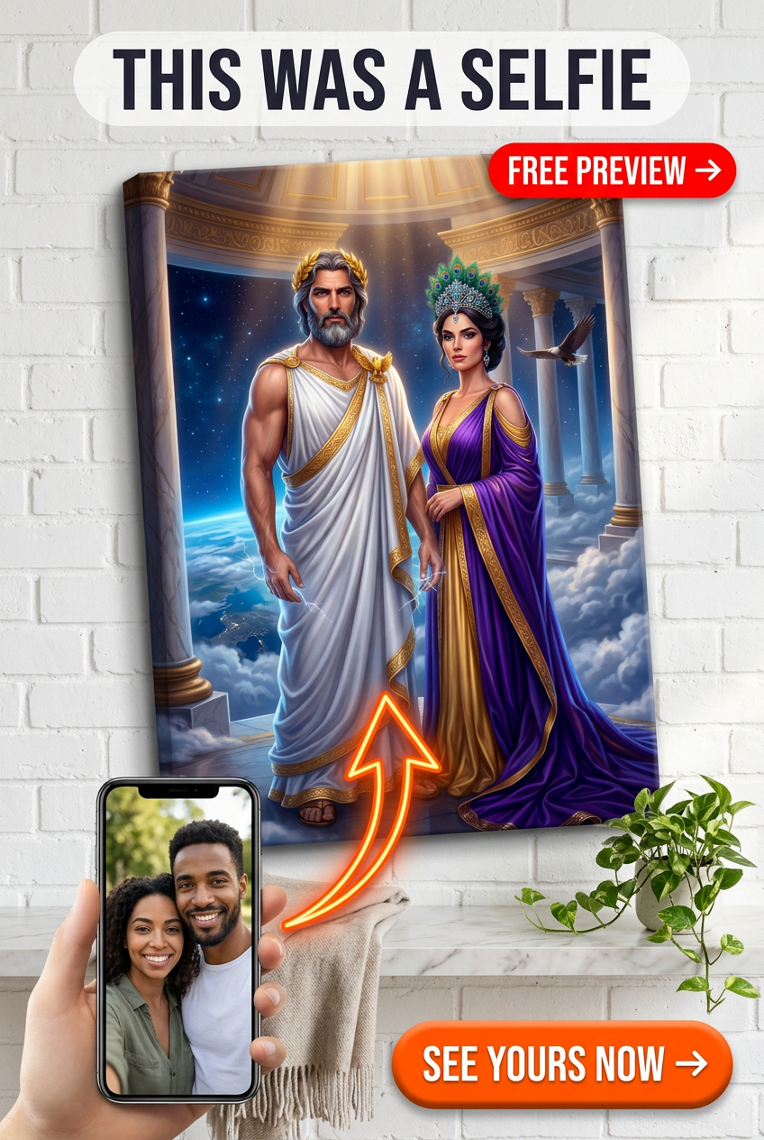 Custom Greek God Couple Portrait — Regal Olympus Throne Canvas