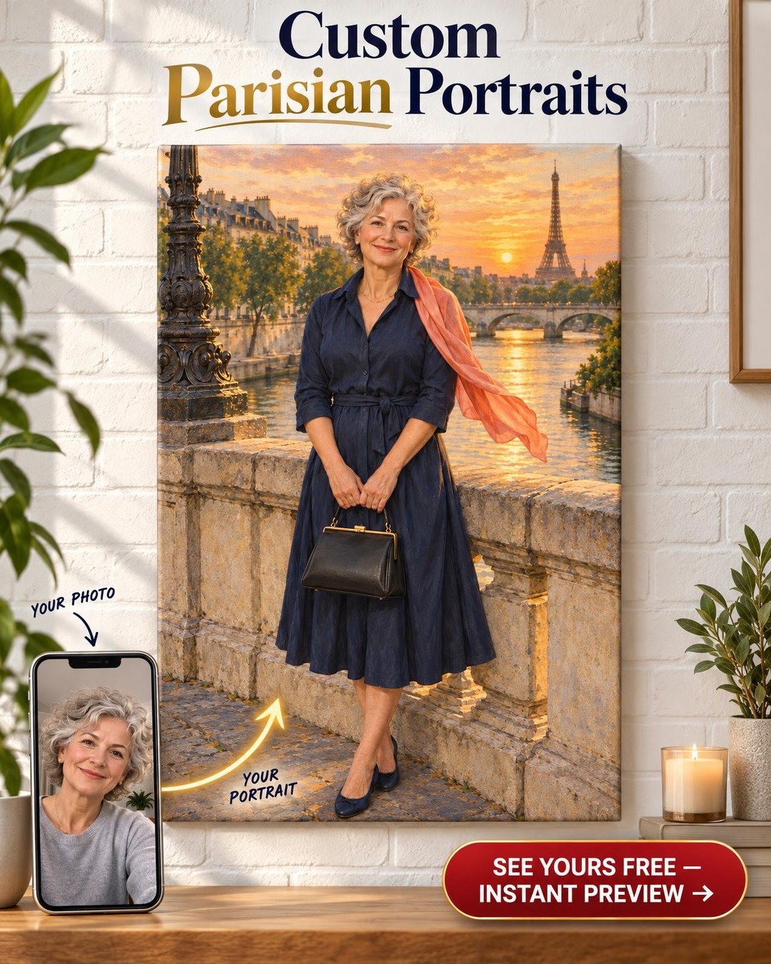 Paris at Golden Hour Custom Portrait from Photo | Gift for Her