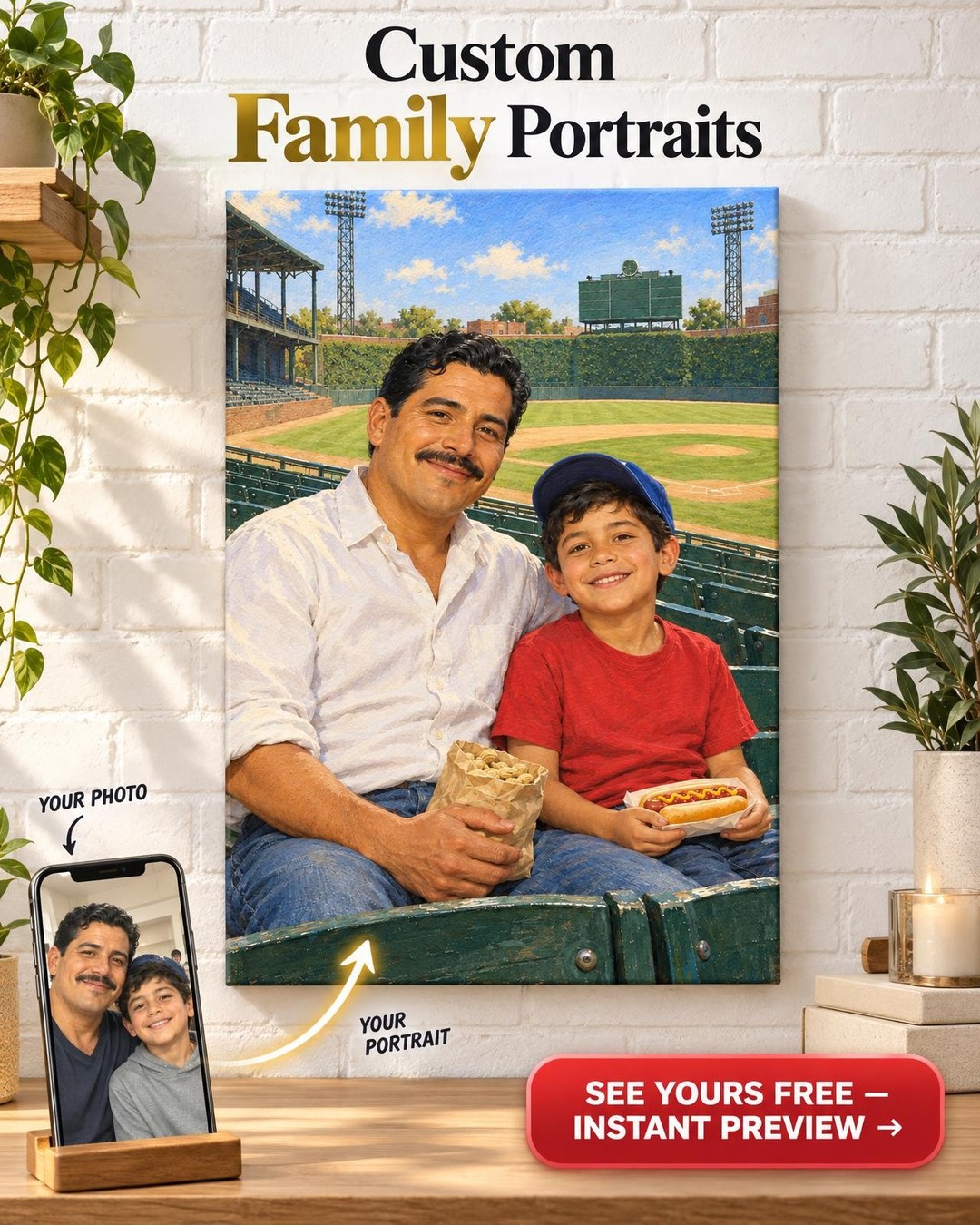 Game Day at the Ballpark Custom Portrait from Photo | Personalized Baseball Portrait Gift
