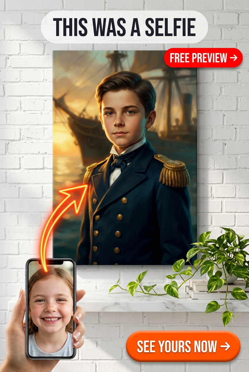 Custom Military Boy Portrait — Heroic Naval Officer Canvas