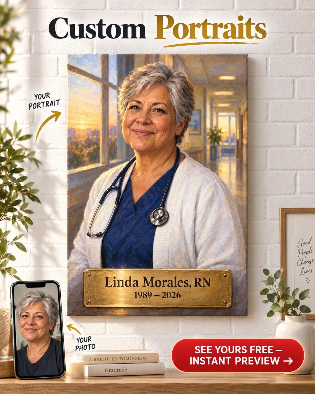 Nurse Retirement Nameplate Custom Portrait from Photo