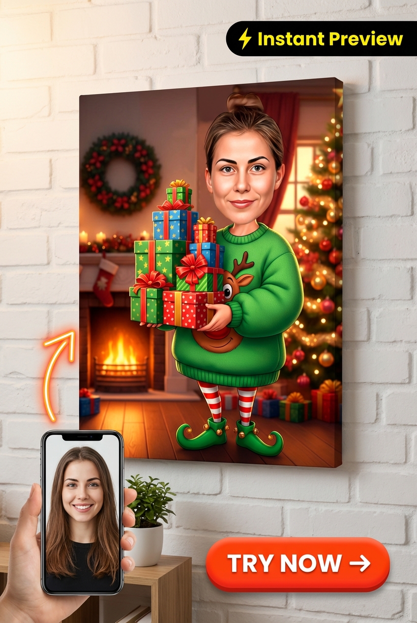 Buy Festive Holiday Custom Portrait - Personalized Gift | Premium Canvas Portraits