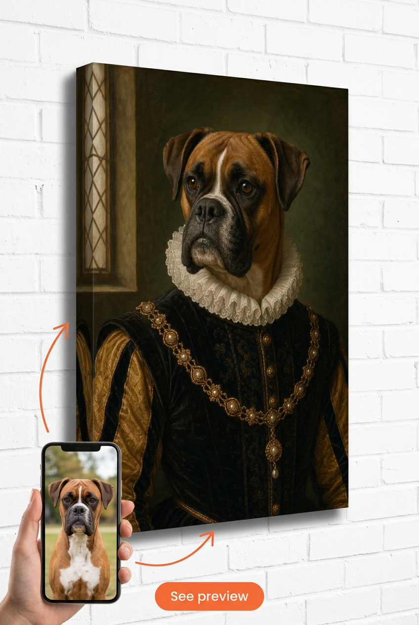 Custom Renaissance Dog Portrait — Regal Pet Canvas from Photo