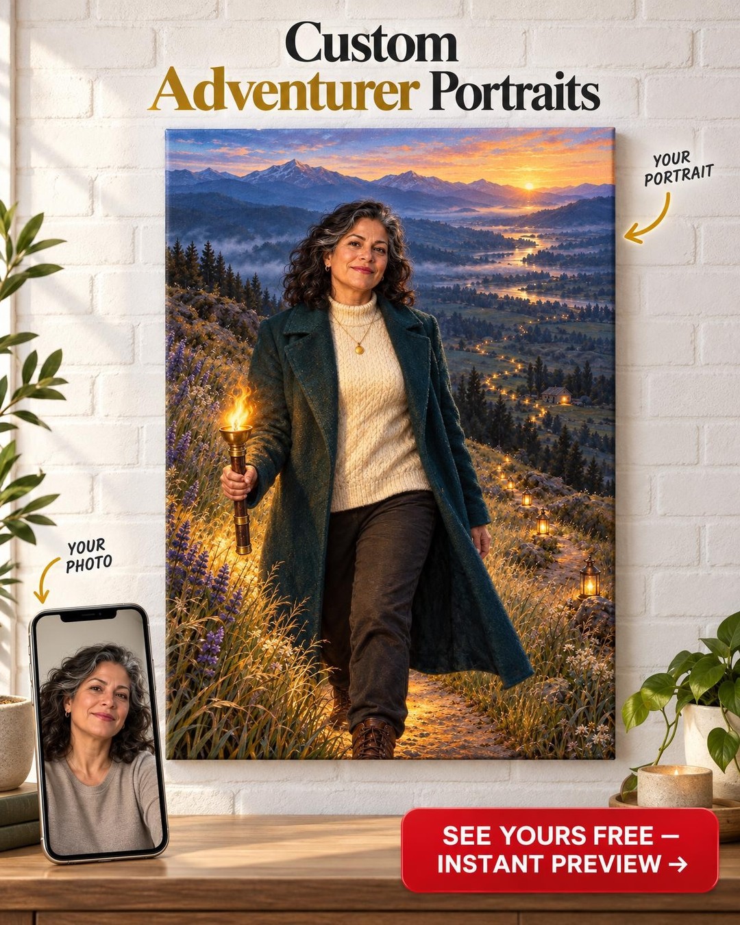 Lighting the Way Custom Portrait from Photo | Personalized Trailblazer Gift