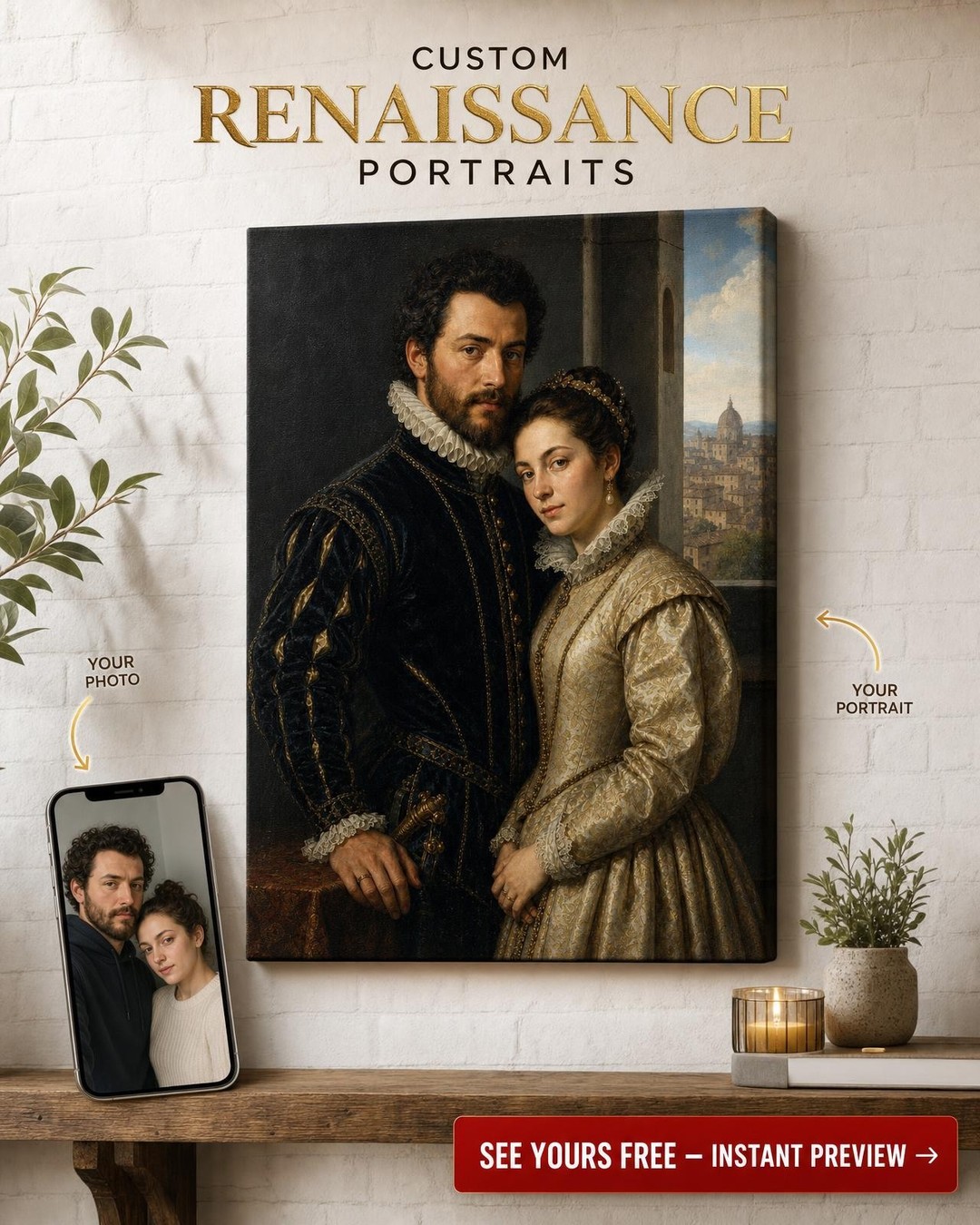 Renaissance Noble Couple Custom Portrait from Photo | Personalized Couples Gift