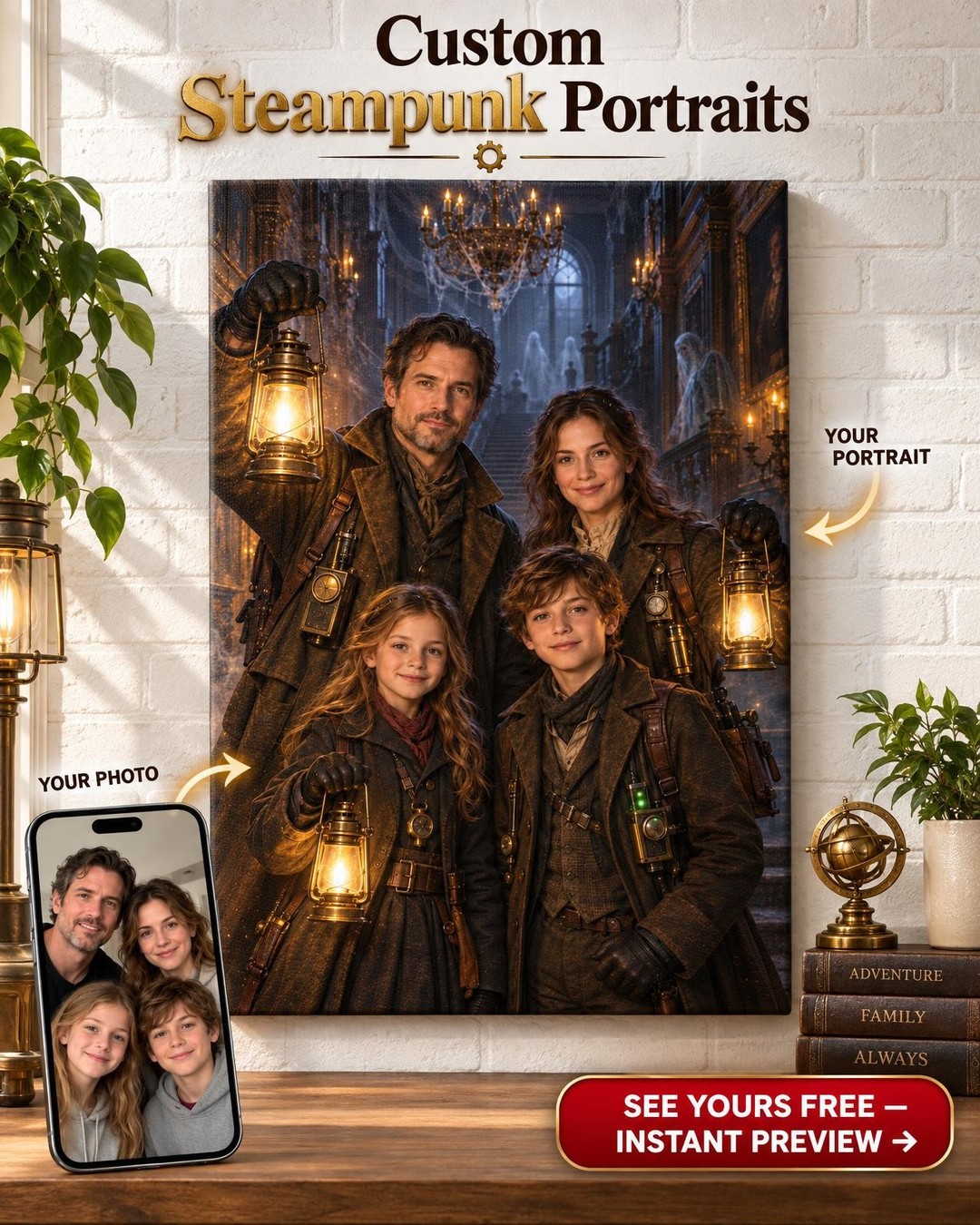 Ghost Hunters Halloween Family Custom Portrait from Photo | Personalized Gift