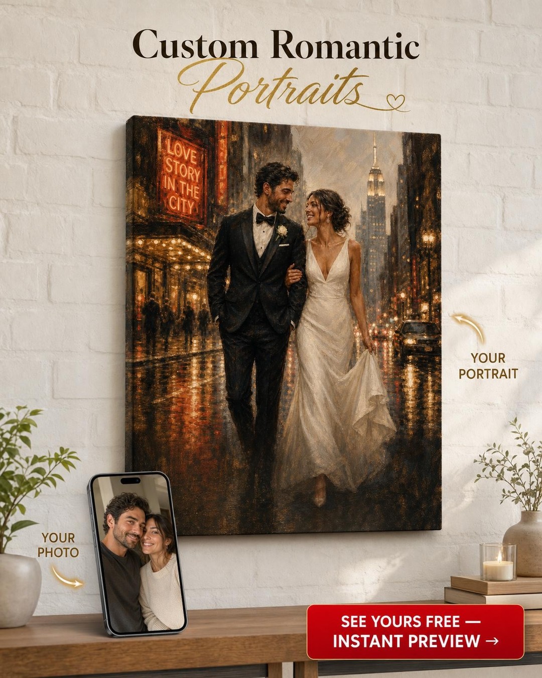NYC Neon Wedding Couple Portrait Canvas