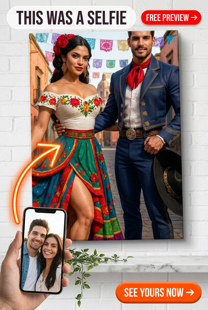 Custom Floral Couple Portrait — Festive Traditional Style Canvas