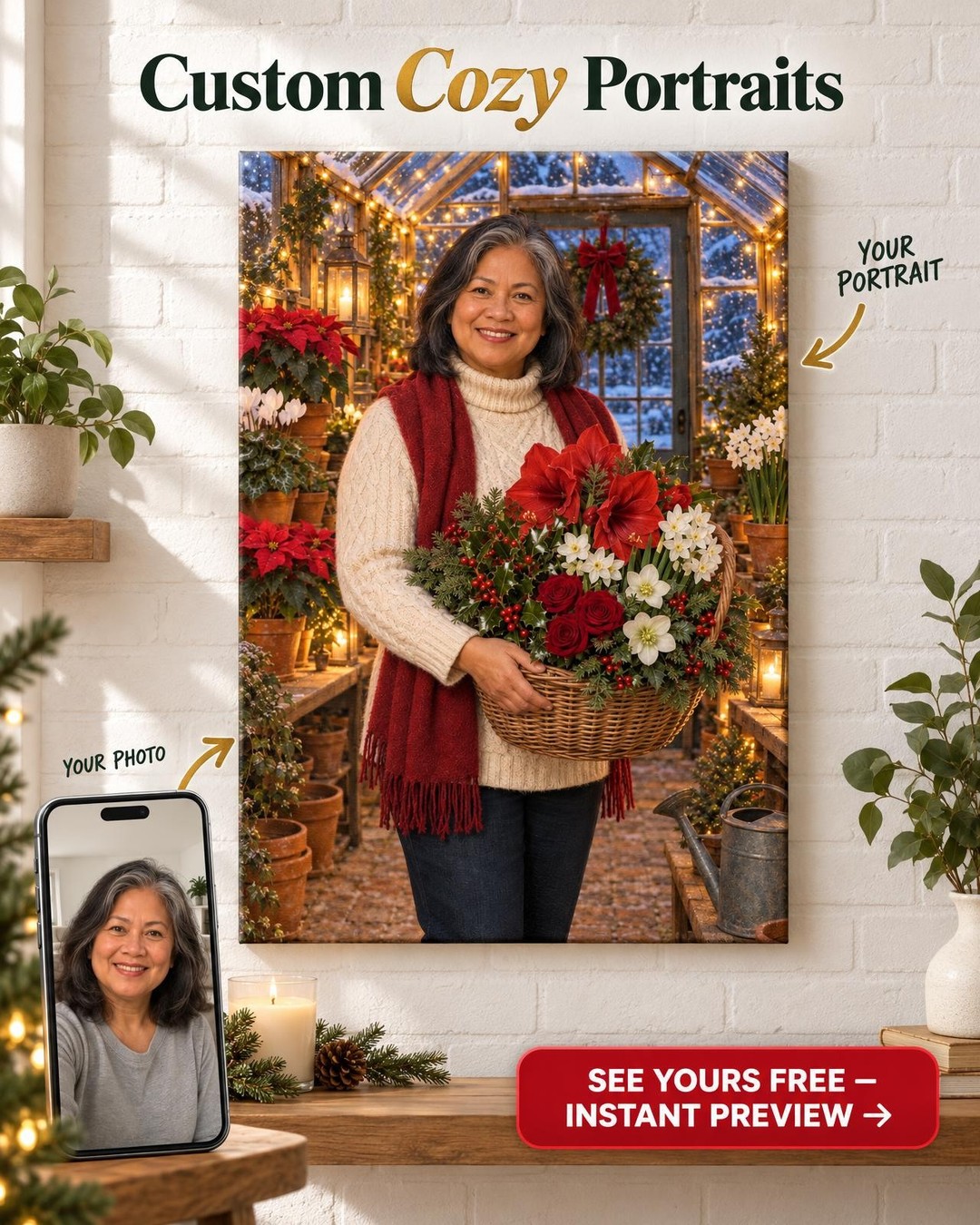 Christmas Greenhouse Custom Portrait from Photo | Personalized Gardener Gift