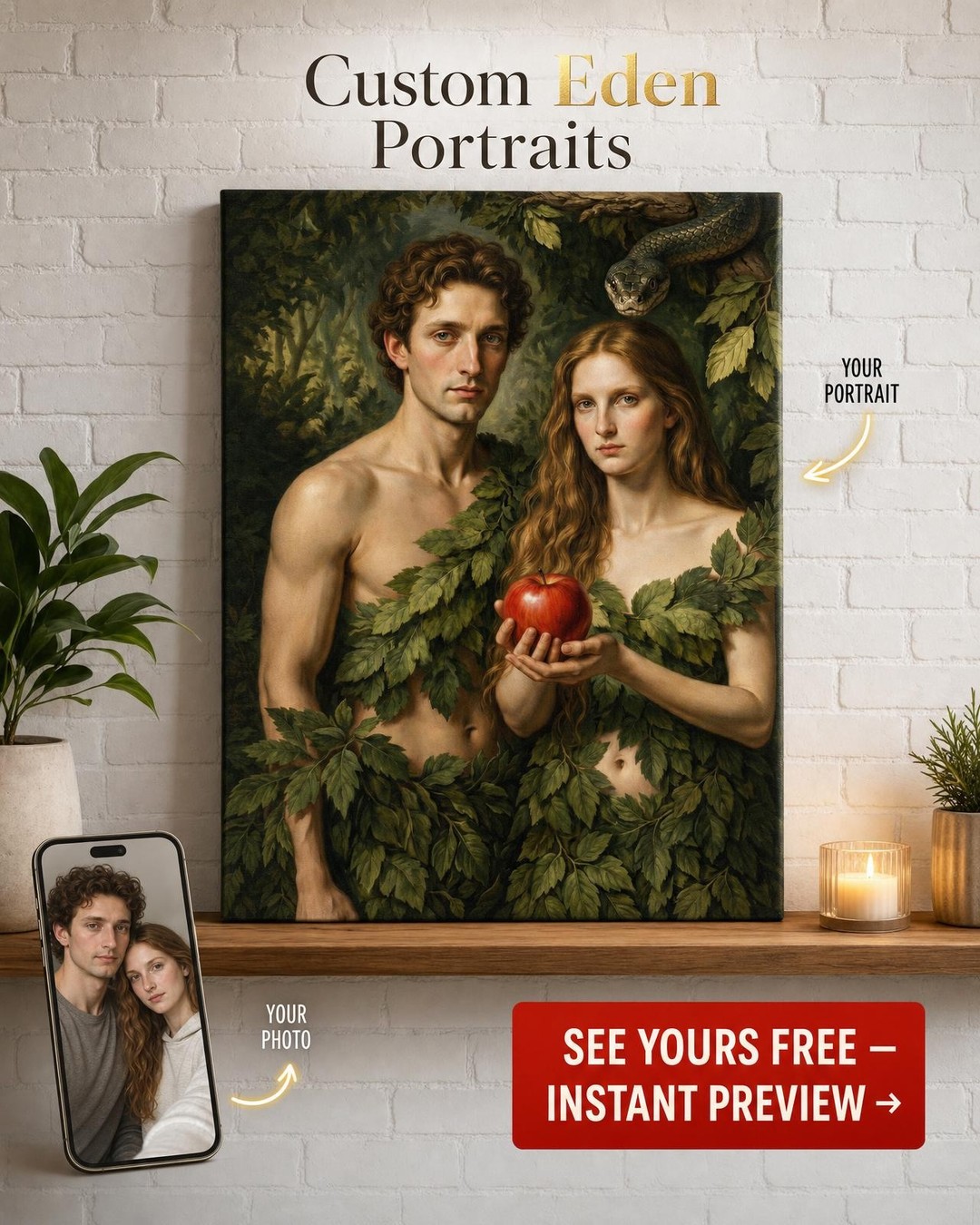 Renaissance Garden Custom Portrait from Photo | Personalized Canvas Gift