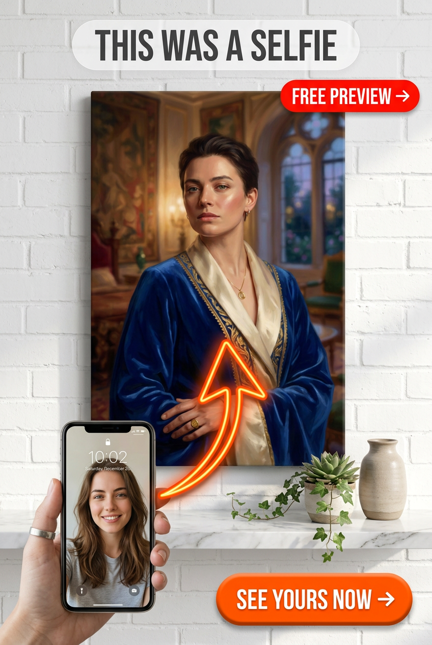 Custom Royal Woman Portrait — Regal Blue Robe Canvas from Photo