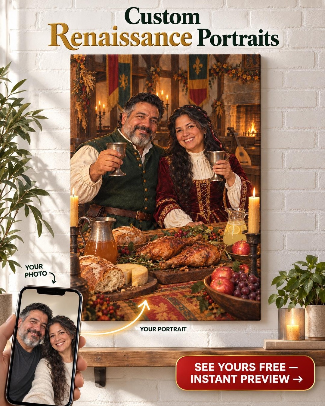 The Faire Feast Couple Custom Portrait from Photo | Personalized Renaissance Faire Canvas Gift
