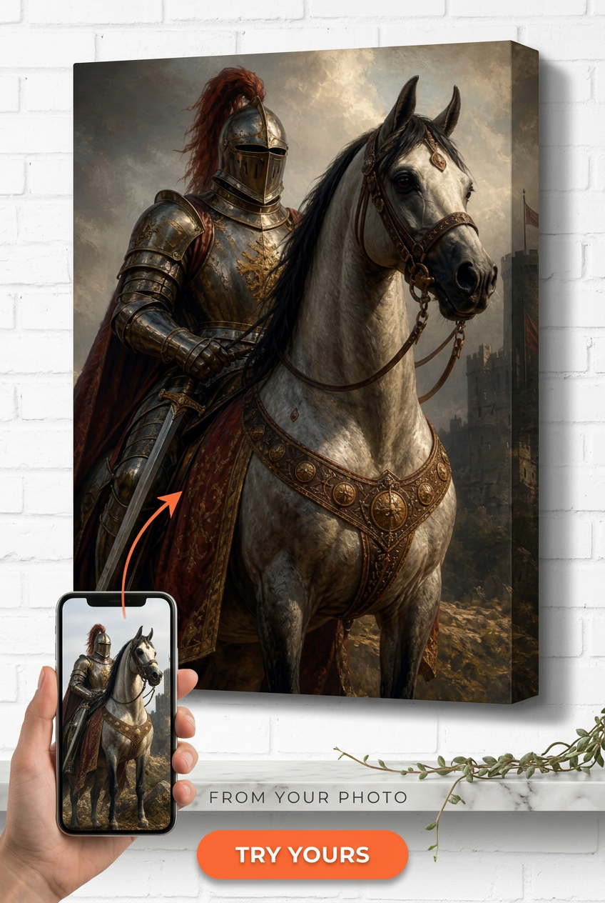 Custom Knight Portrait from Photo — Heroic Armor Canvas for Men