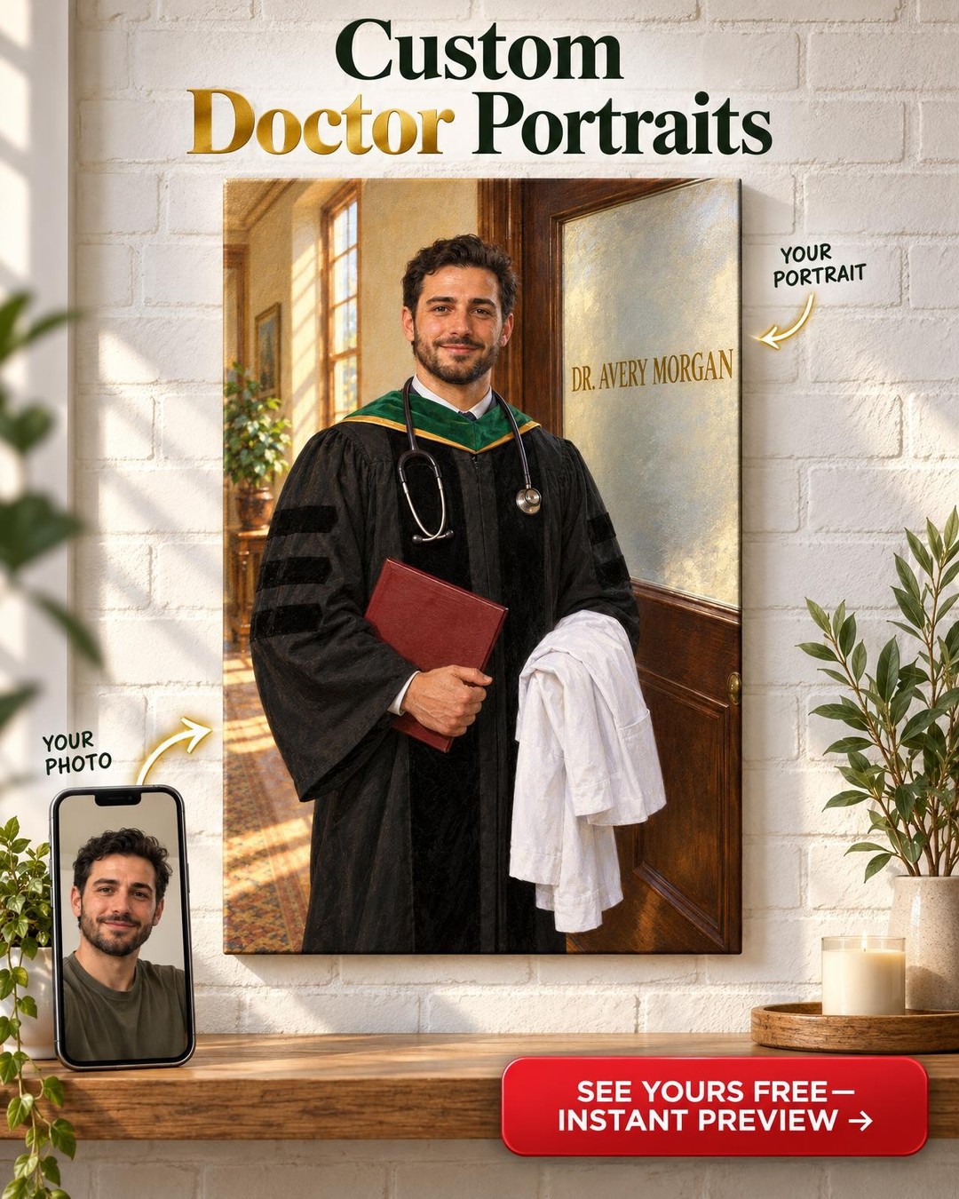 New Doctor Custom Portrait from Photo | Personalized Graduation Gift