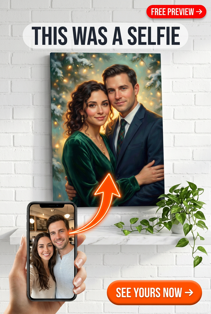 Custom Christmas Couple Portrait — Romantic Holiday Canvas from Photo