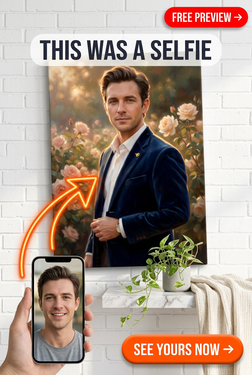 Custom Floral Portrait for Men — Serene Rose Canvas Art