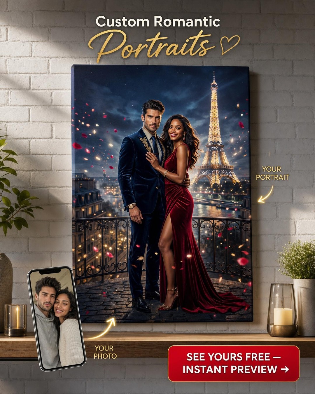 Custom Paris Wedding Portrait Canvas