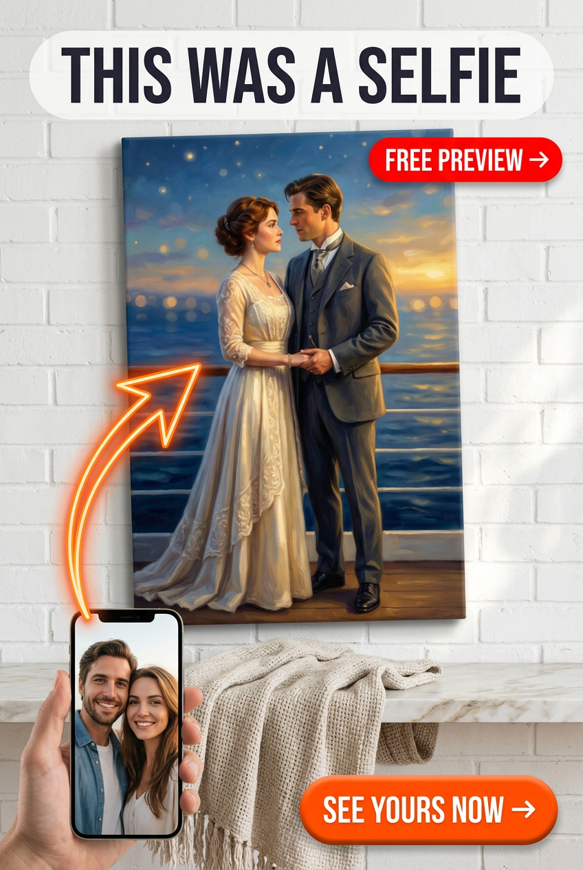 Custom Victorian Couple Portrait — Romantic Ocean Canvas from Photo
