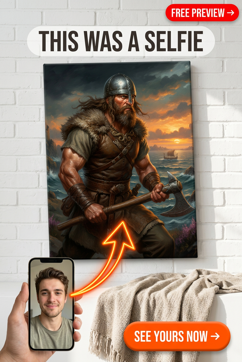 Custom Viking Man Portrait — Heroic Axe & Armor Canvas