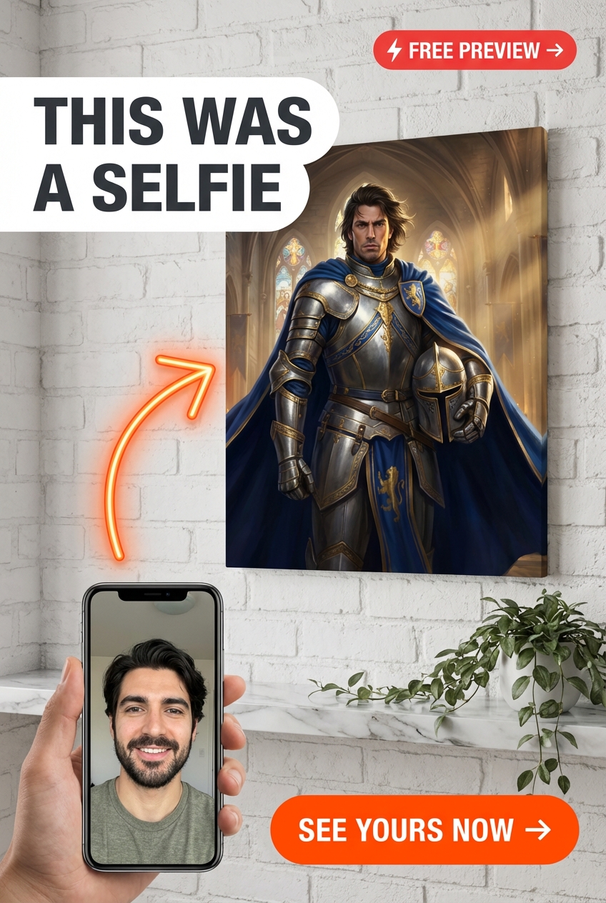Custom Knight Portrait for Man — Regal Armor Canvas Art