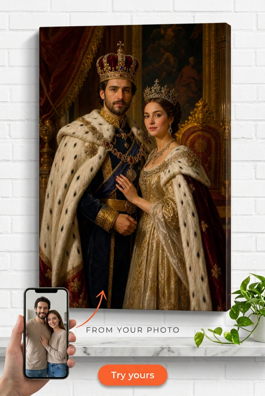Custom Couple Regal Portrait — Royal Throne Canvas from Photo