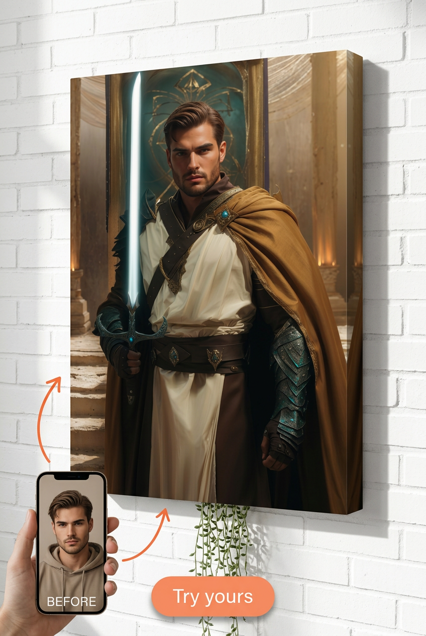 Custom Fantasy Knight Portrait | Personalized Canvas Gift