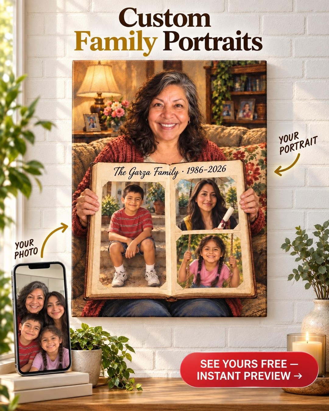 Our Family Album Custom Portrait from Photo | Personalized Memory Keeper Gift