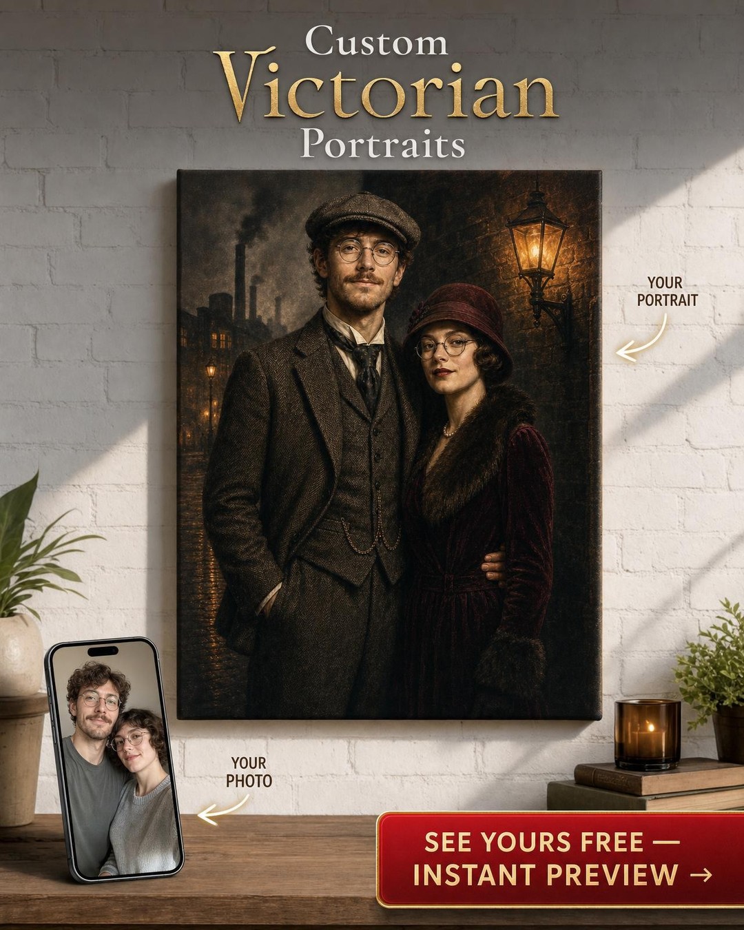 Custom 1920s Birmingham Power Couple Portrait — AI-regenerated portrait personal