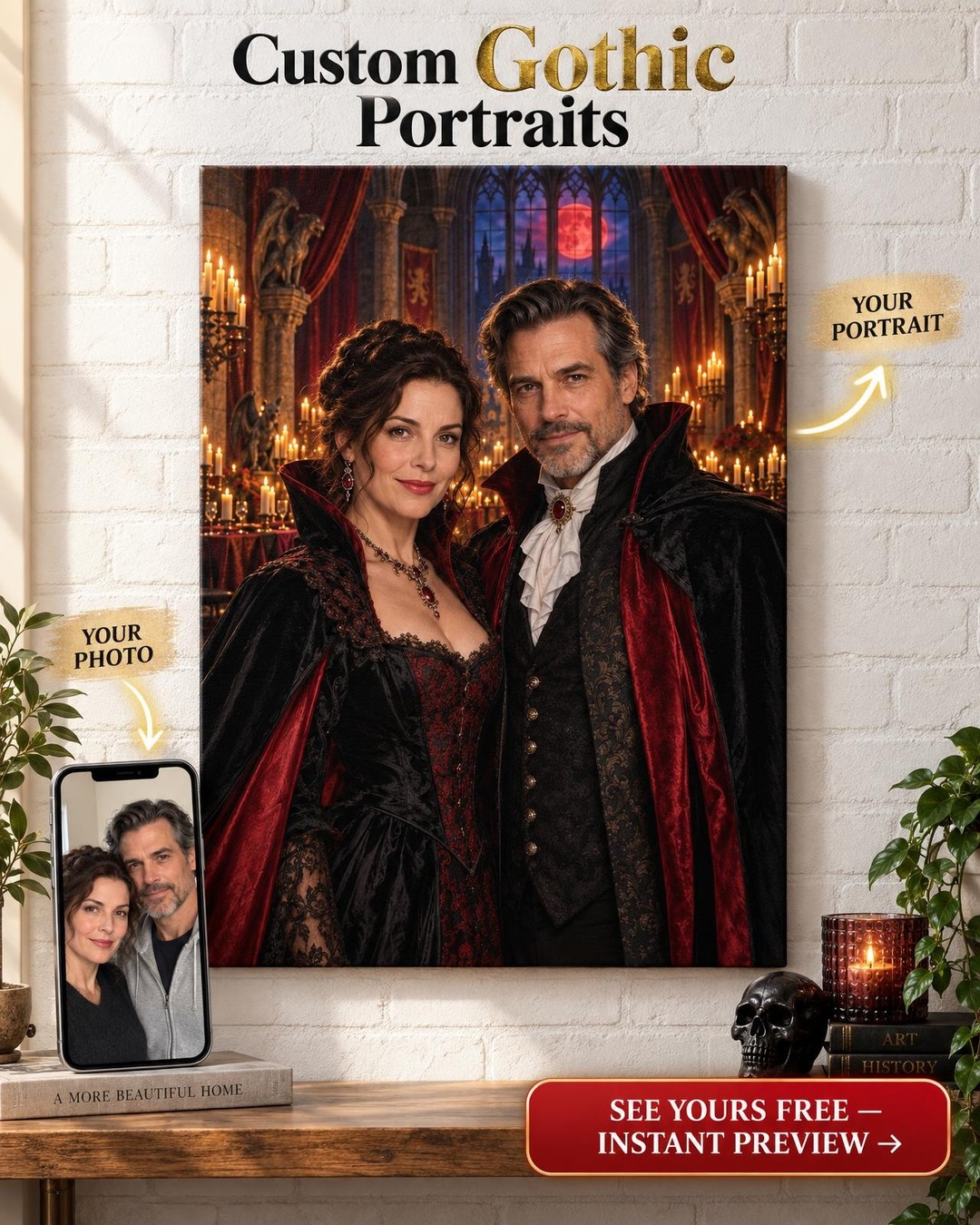 Vampire Castle Custom Portrait from Photo | Personalized Couple Gift