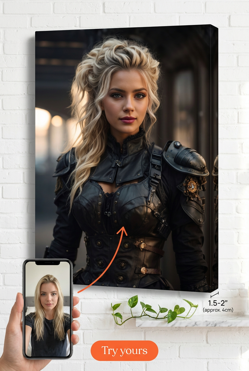 Custom Steampunk Woman Portrait — Heroic Armor Canvas from Photo
