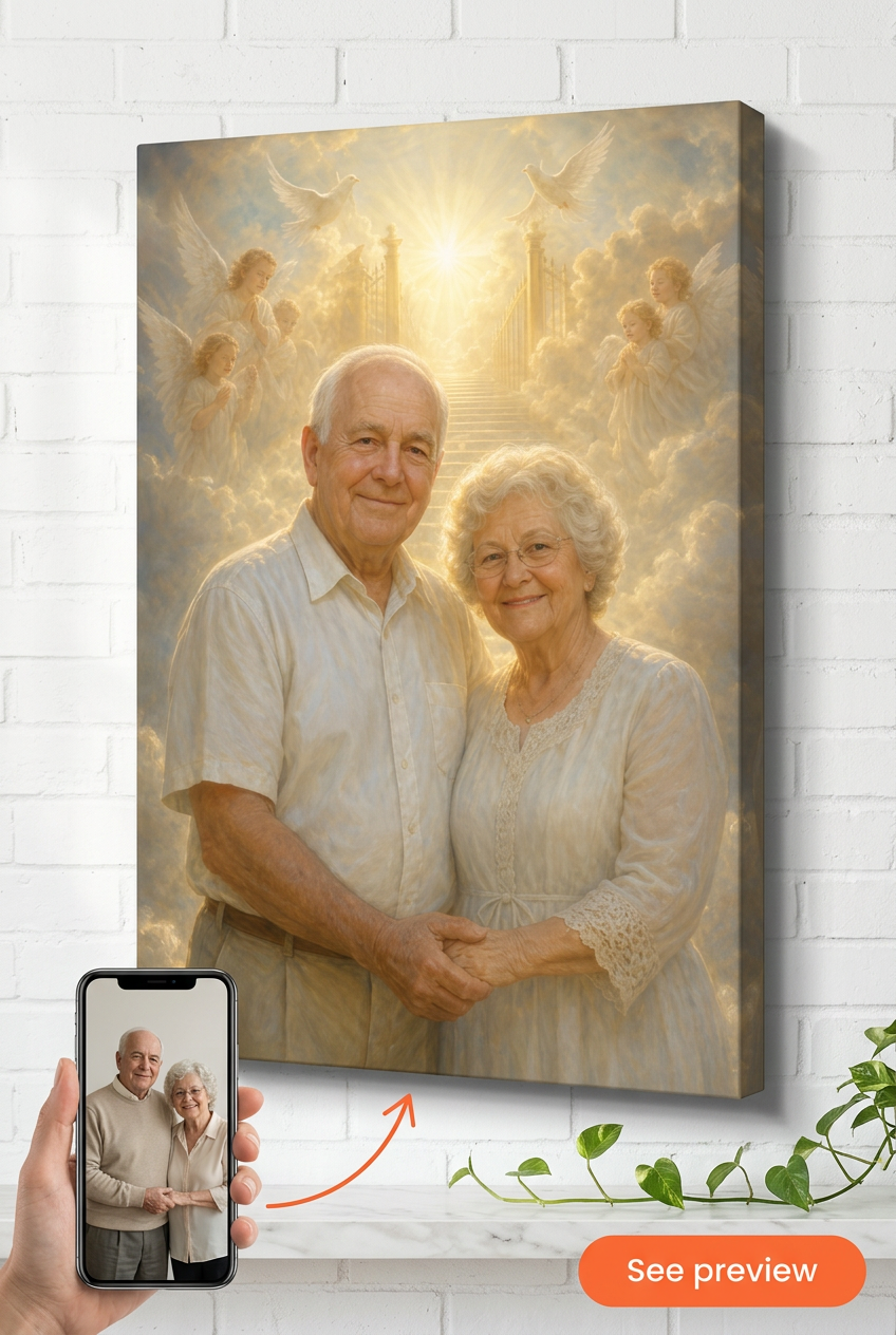 In Loving Memory Reunited Couple Custom Portrait from Photo | Personalized Undefined Gift
