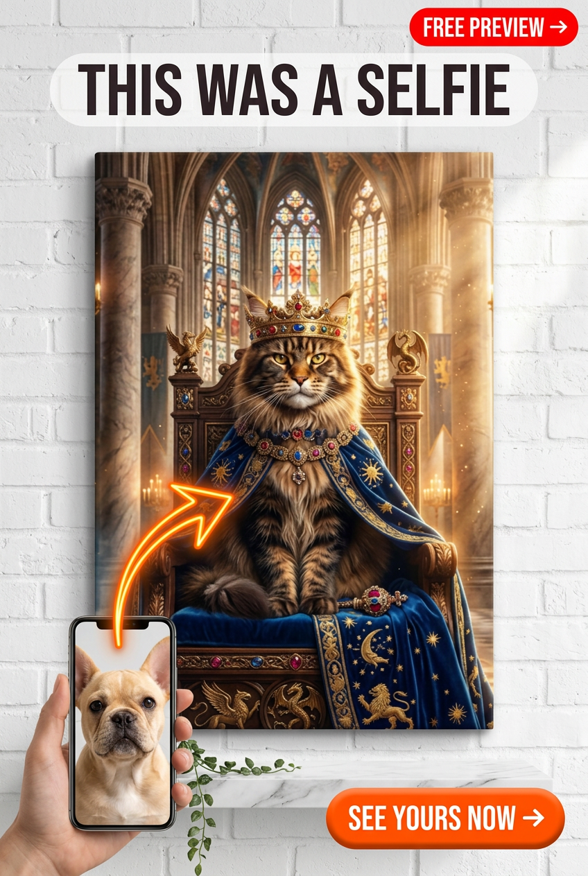 Custom Royal Cat Portrait — Regal Pet Canvas from Photo