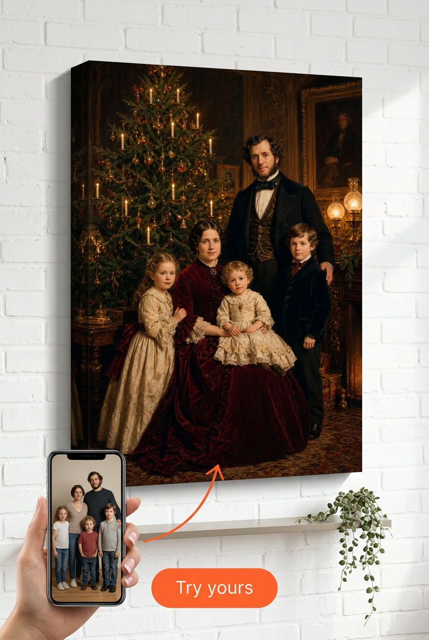 Custom Victorian Family Portrait — Festive Canvas from Photo
