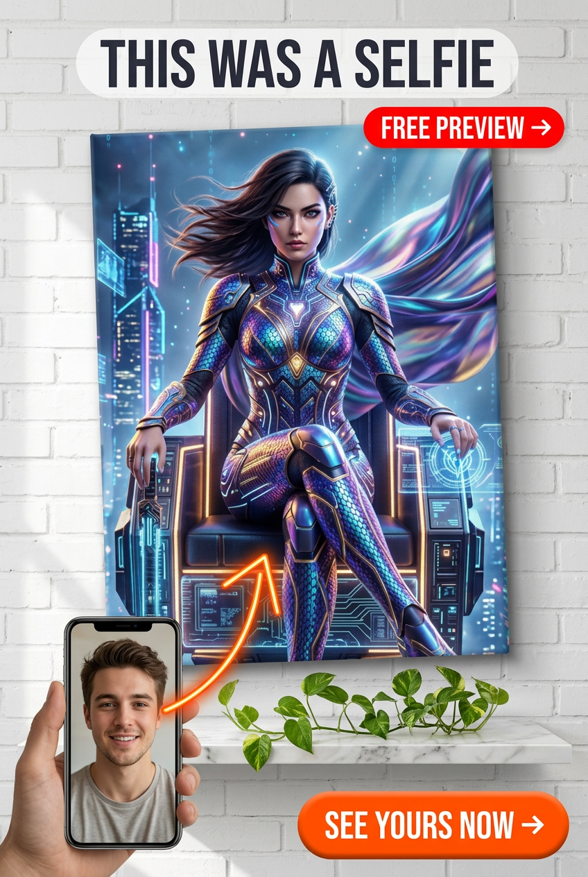 Custom Cyberpunk Single Man Portrait — Heroic Futuristic Canvas