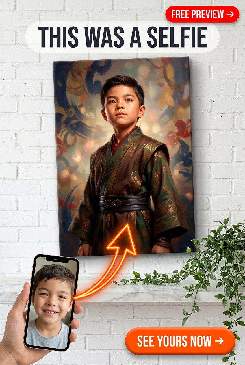 Custom Samurai Boy Portrait — Whimsical Kimono Canvas Art