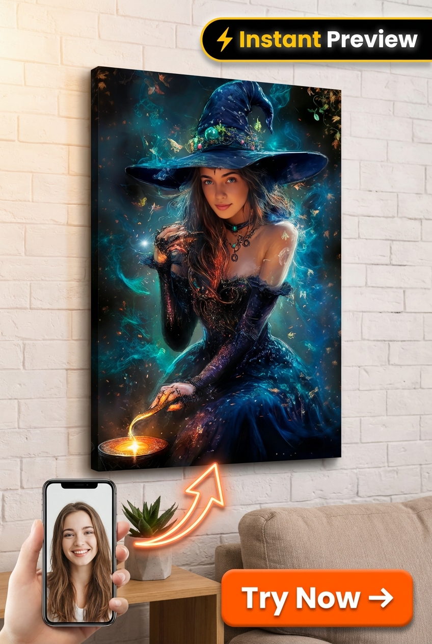 Mystical Witch Custom Portrait from Photo | Personalized Gift for Her