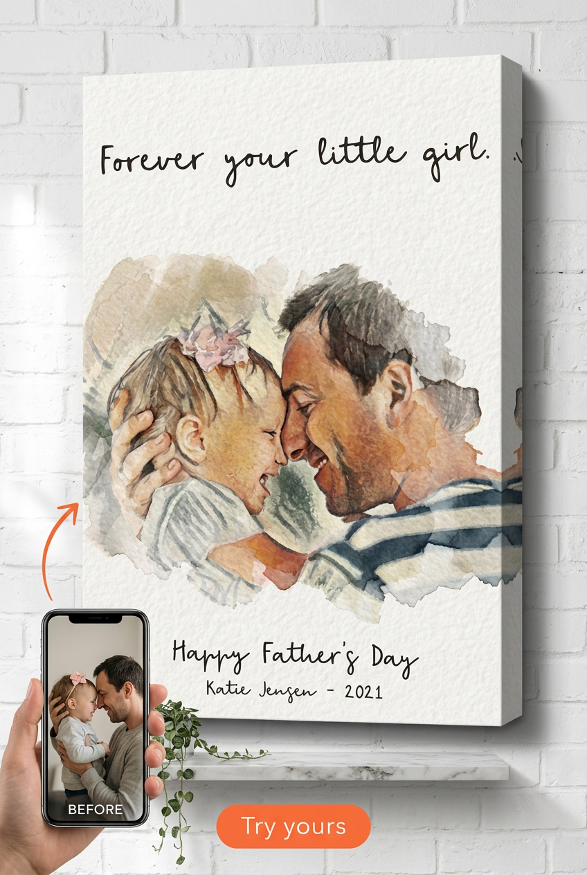 Custom Father's Day Mother-Child Portrait — Serene Canvas from Photo