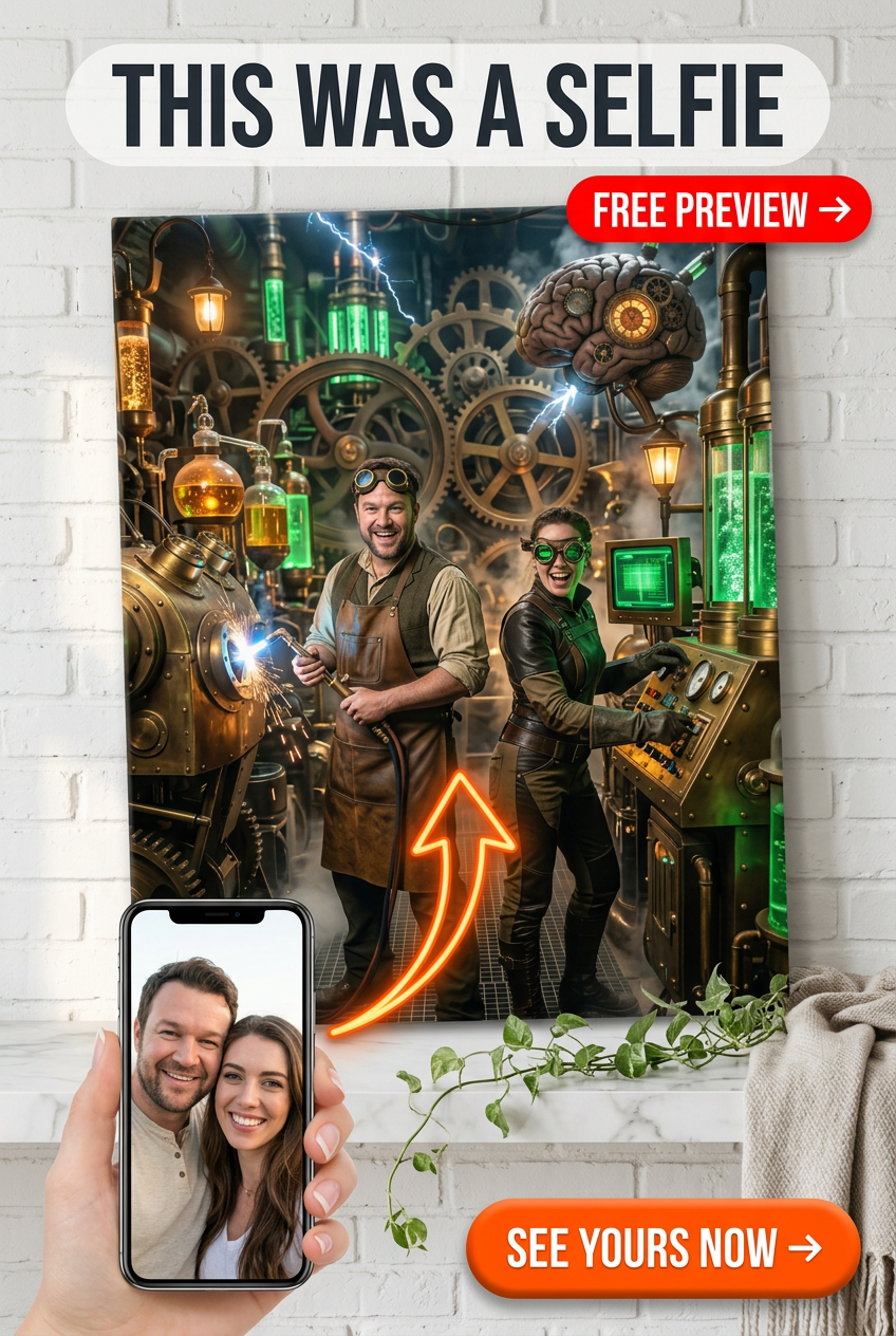 Custom Steampunk Couple Portrait — Whimsical Lab Canvas