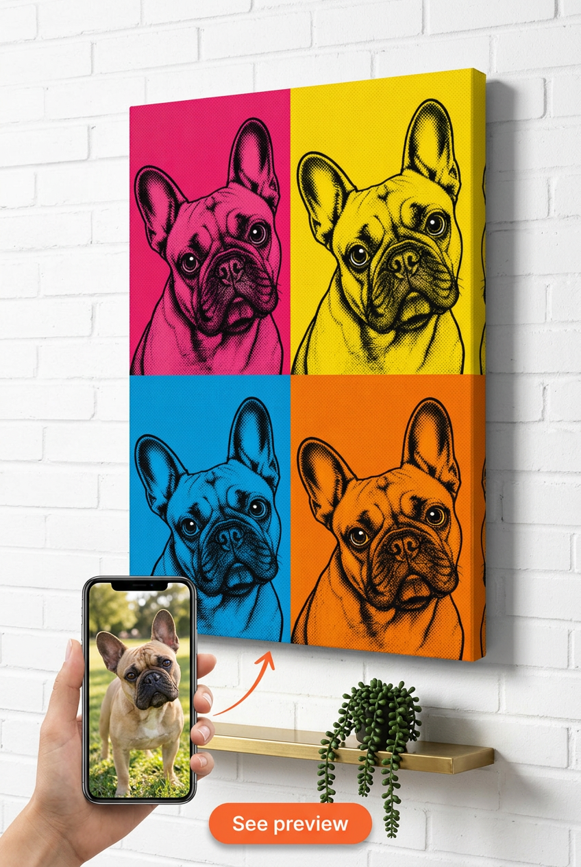 Custom Pop Art Dog Portrait — Whimsical French Bulldog Canvas