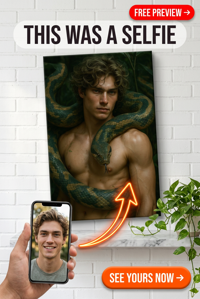 Custom Jungle Man Portrait — Heroic Snake & Muscle Canvas