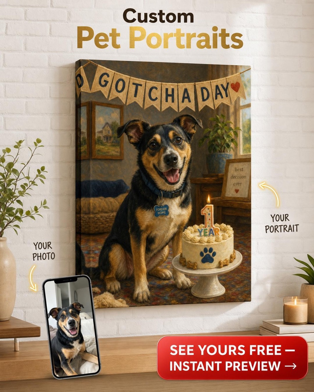Pet Gotcha Day Portraits - Custom Birthday Gift