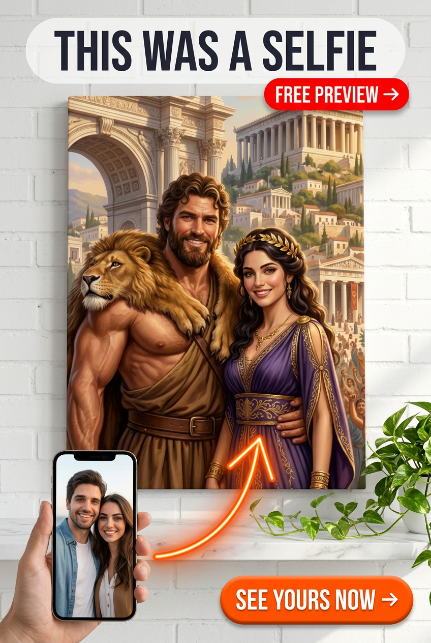 Custom Greek God Couple Portrait — Heroic Canvas from Photo