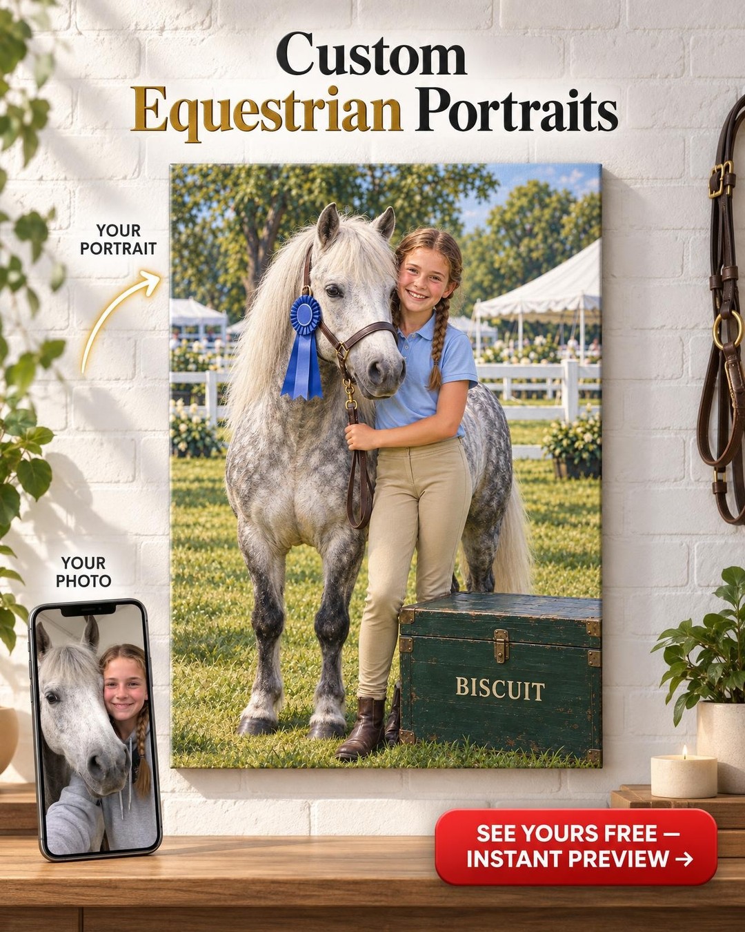 A Girl and Her Pony Custom Portrait from Photo | Personalized Horse and Rider Gift