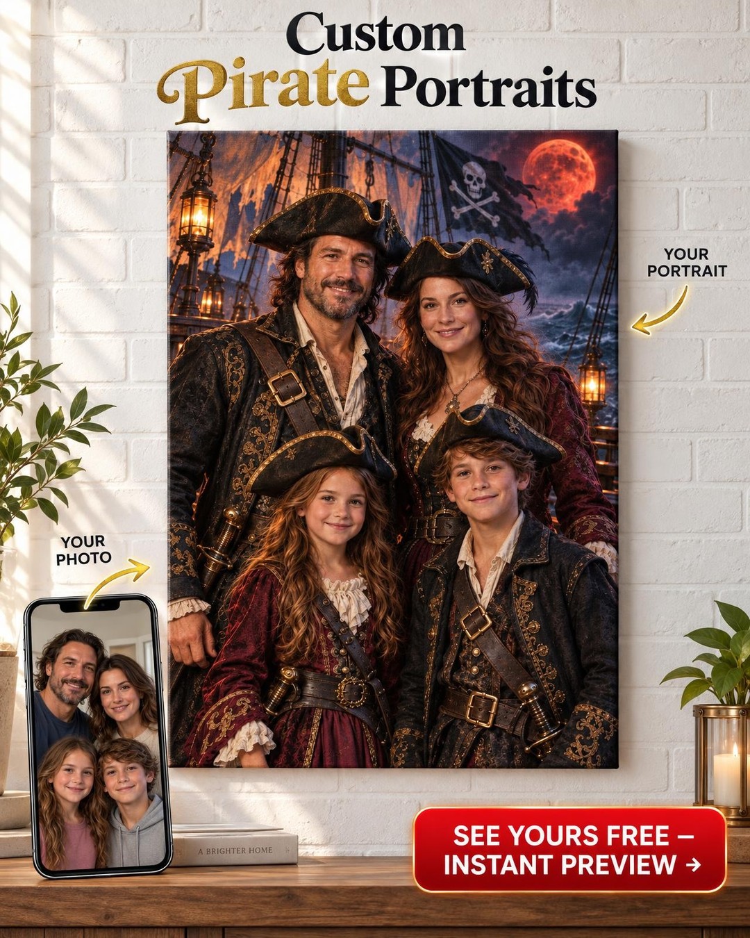 Ghost Pirate Ship Custom Portrait from Photo | Personalized Gift