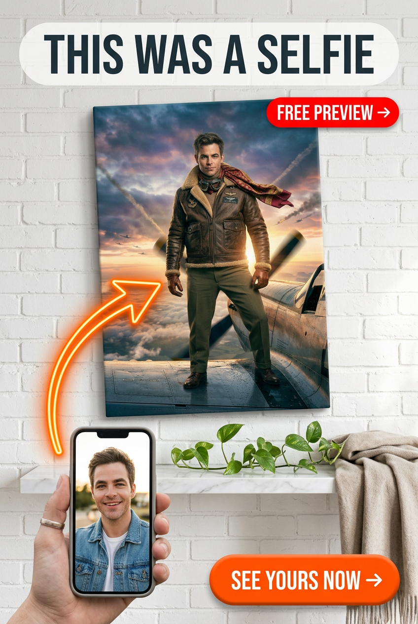 Custom Pilot Portrait — Heroic Aviator Canvas for Men