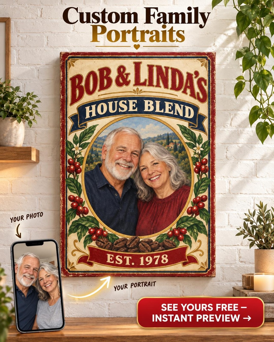 House Blend Coffee Label Custom Portrait from Photo | Personalized Coffee House Gift