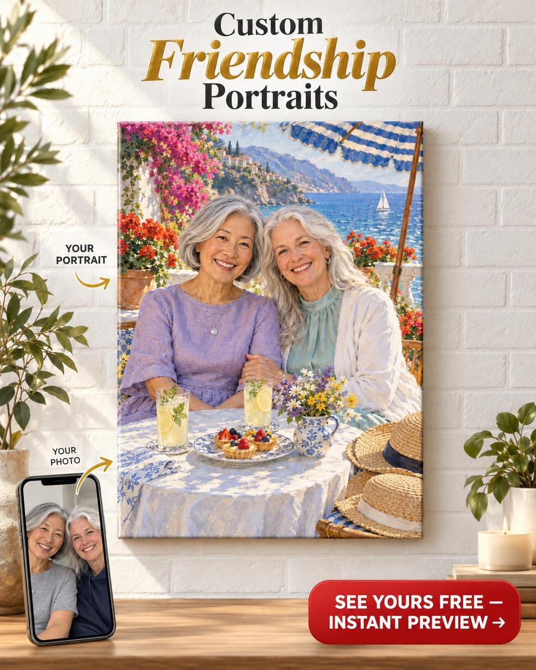 Silver Sisters Custom Portrait from Photo | Personalized Silver Glamour Gift